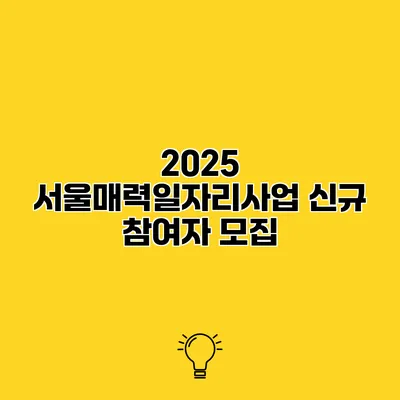 2025 서울매력일자리사업 신규 참여자 모집