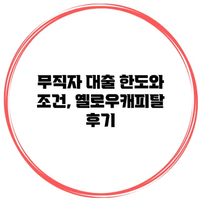 무직자 대출 한도와 조건, 옐로우캐피탈 후기