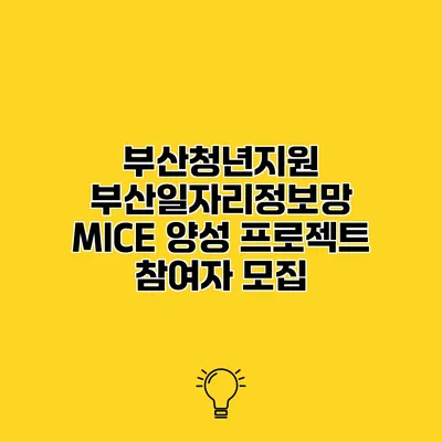 부산청년지원 부산일자리정보망 MICE 양성 프로젝트 참여자 모집